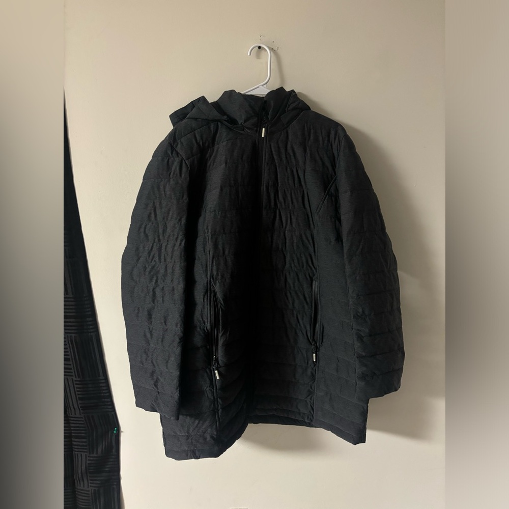 Nautica Black Hooded Puffer Jacket Women’s Size 2XL Lightweight Zip Coat